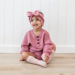 Chunky Knit Bow Headband in Apple Blossom